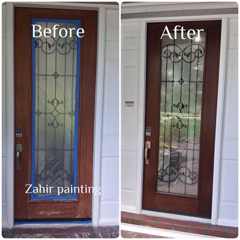 Leaded-glass entry door, stripped and refinished