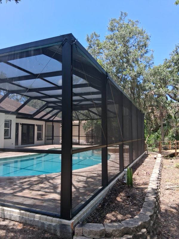Pool cage refinished in satin black in Sarasota